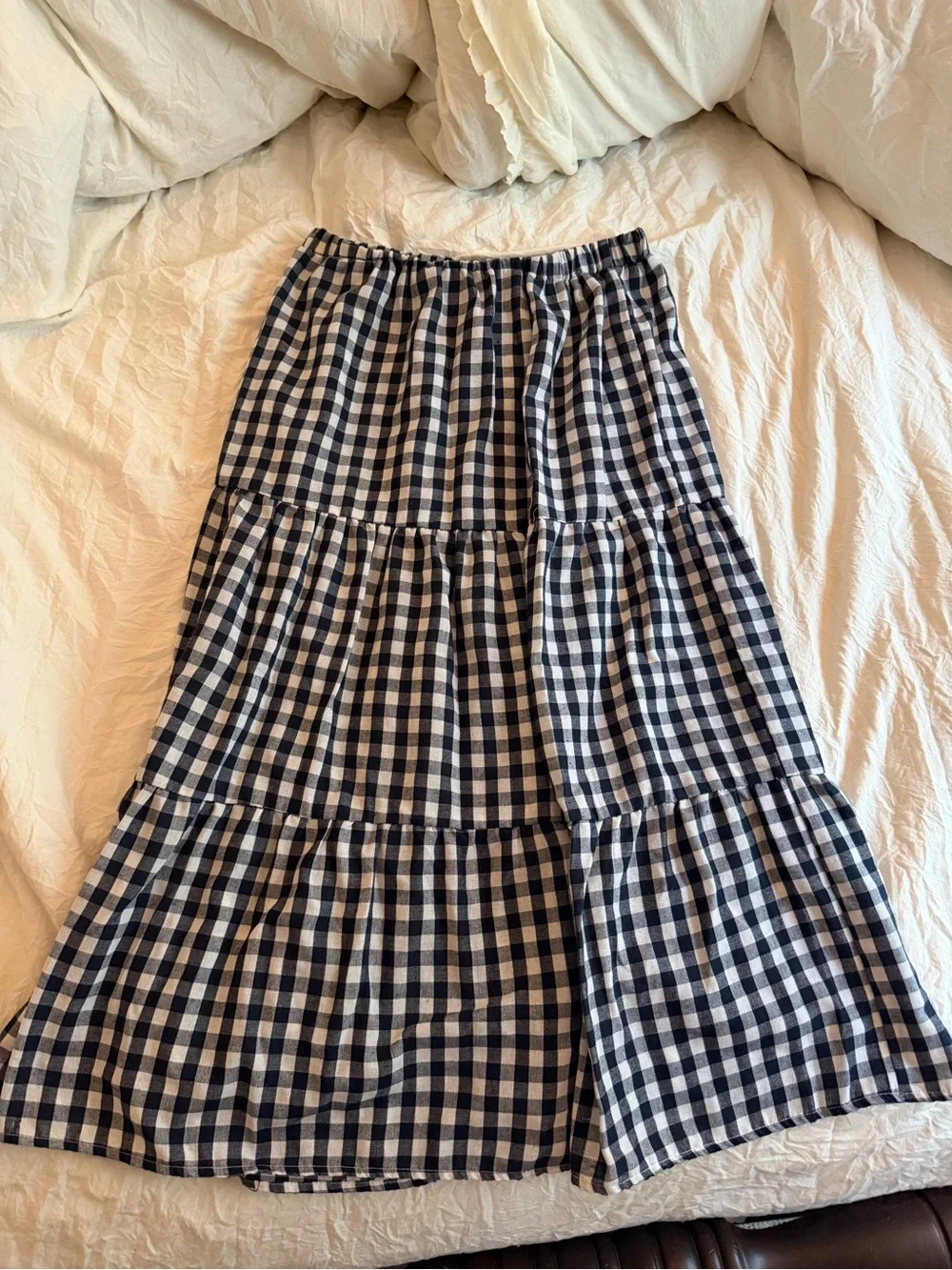 Cider Navy & White Gingham Tiered Midi Skirt